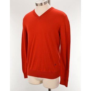 ISAIA Mens Red Slim Fit Cotton V Neck Sweater LARGE Italy NWT